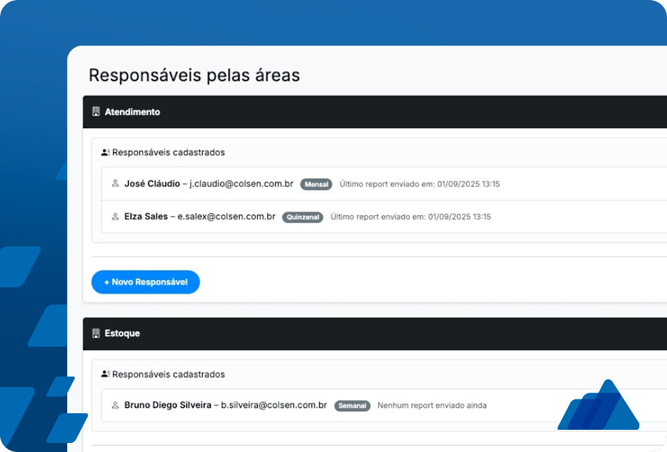 Cadastro de responsáveis por área no AXIS4